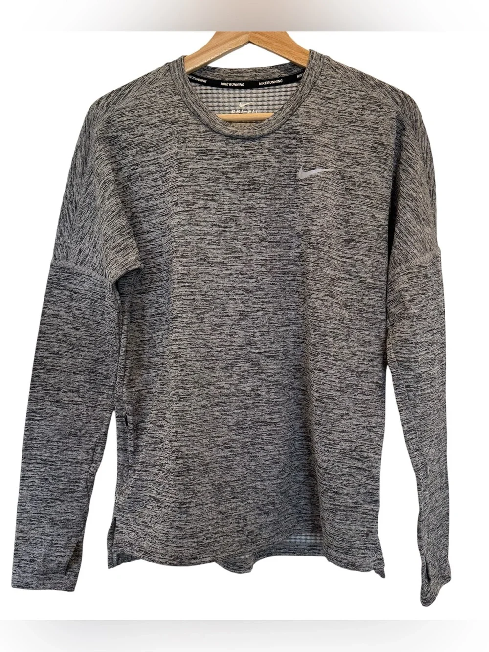 Nike Running Dri Fit Women's Long-Sleeve Black Gray Performance Athletic Top S